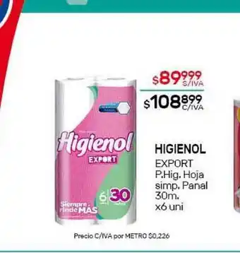 Nini Mayorista Higienol Export P. Hig. Hoja Simp. Panal 30m oferta