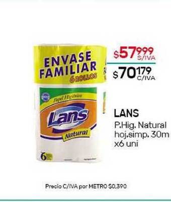 Nini Mayorista Lans P. Hig. Natural Hoj. Simp. 30m x 6 uni oferta