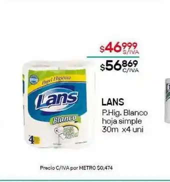 Nini Mayorista Lans P. Hig. Blanco Hoja Simple 30mm x 4 uni oferta