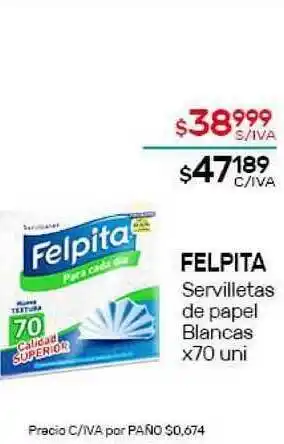 Nini Mayorista Felipita Servilletas De Papel Blancas x 70 uni oferta