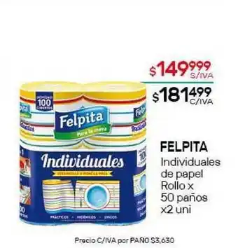 Nini Mayorista Felpita Individuales De Papel Rollo 50 paños x 2 uni oferta