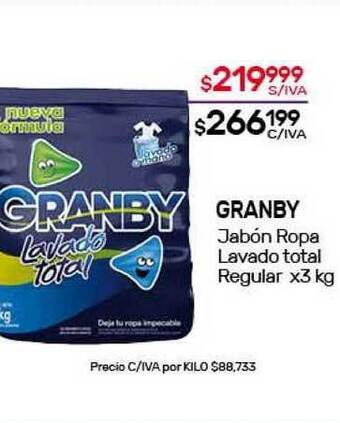 Nini Mayorista Granby Jabon Ropa Lavado Total Regular x 3kg oferta