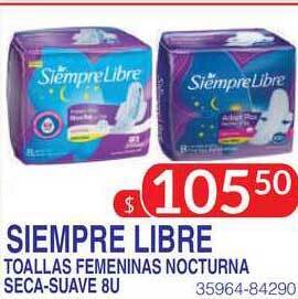 Masivos Siempre Libre Toallas Femeninas Nocturna Seca-Suave 8U oferta