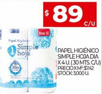 Supermercados DIA Papel Higiénico Simple Hoja Dia x 4 u. oferta