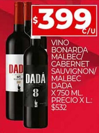 Supermercados DIA Vino Bonarda Malbec/Cabernet Sauvignon/ Malbec Dada x 750ml oferta
