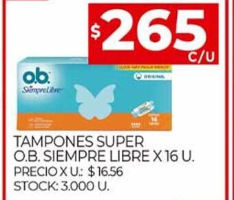 Supermercados DIA Tampones Super O.B. Siempre Libre x 16 u oferta
