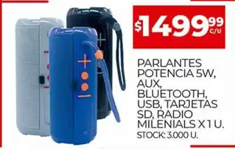 Parlantes Potencia 5W, Aux, Bluetooth, USB, Tarjetas SD, Radio Milenials x 1 U