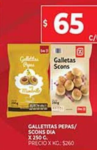 Supermercados DIA Galletitas Pepas/Scons Dia x 250g oferta
