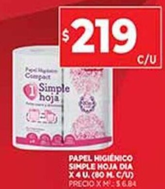 Supermercados DIA Papel Higiénico Simple Hoja Dia x 4 U. oferta