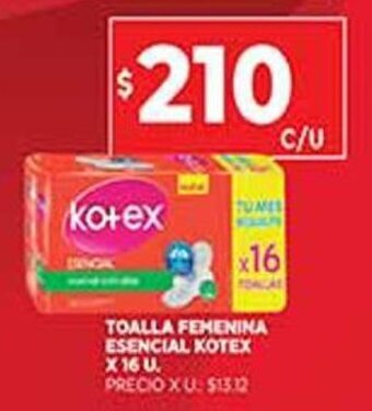 Supermercados DIA Kotex Toalla Femenina Esencial x 16 u oferta
