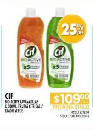 Pigmento Cif Bio Active Lavavajillas X 500ml Frutas Cítricas / Limón Verde oferta