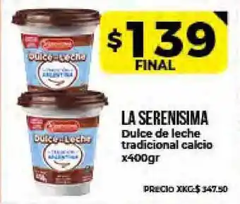 Supermayorista Vital La Serenisima Dulce de leche tradicional calcio x 400gr oferta