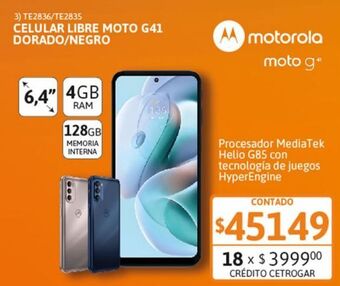 Cetrogar Celular libre motorola moto g41 6,4" 4/128gb dorado oferta