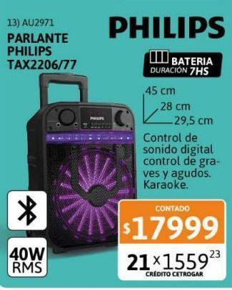 Cetrogar Parlante portátil philips tax2206/77 40wrms oferta