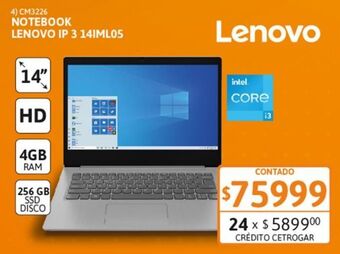 Cetrogar Notebook lenovo ip 3 14iml05 i3 4gb-256gbssd oferta