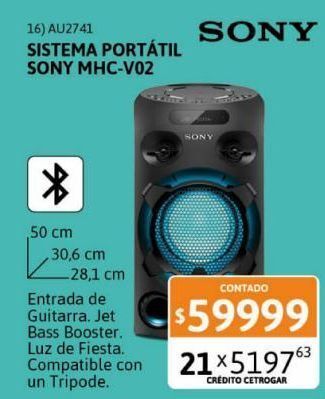 Cetrogar Mini componente sony mhc-v02 bt-cd-usb oferta