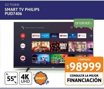 Cetrogar Smart tv 55" philips pud7406 4k smart uhd oferta