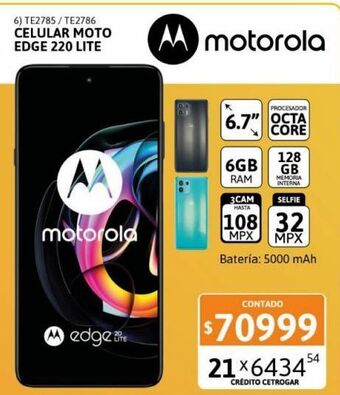 Cetrogar Celular motorola edge 20lite 6,7" 6/128 108mp gris oferta