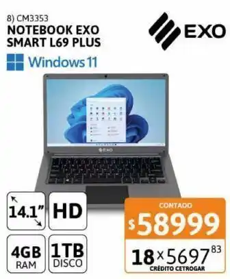 Cetrogar Notebook exo smart l69plus 4gb ssd64 1tb 14" oferta