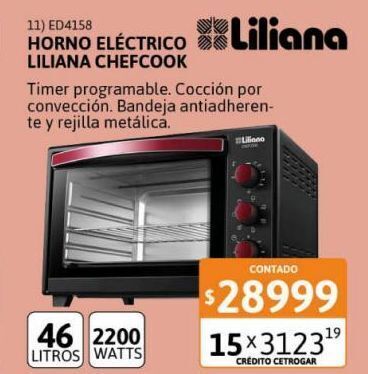Horno eléctrico liliana 46 litros aao146 chefcook oferta en Cetrogar