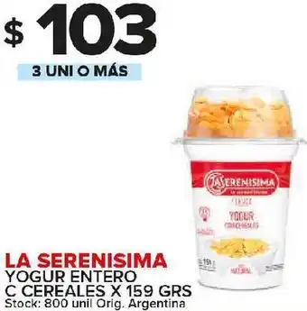 Carrefour Maxi Yogur entero con cereales la serenísima x 159 grs oferta