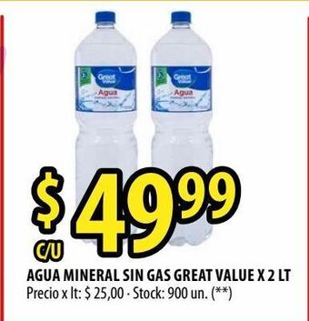 Punto Mayorista Agua mineral sin gas great value x 2 lt oferta