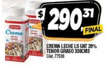 Supermercados Yaguar Crema Leche LS UAT 20 % Tenor Graso 330CM3 oferta
