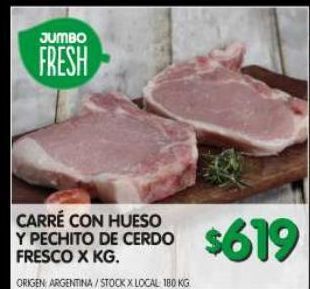 Jumbo Carré con hueso y pechito de cerdo fresco x kg oferta
