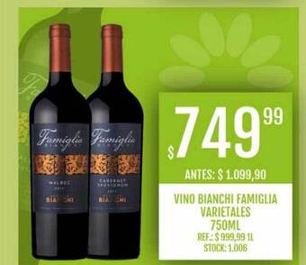 Supermercados Todo Vino Bianchi Famiglia Varietales oferta