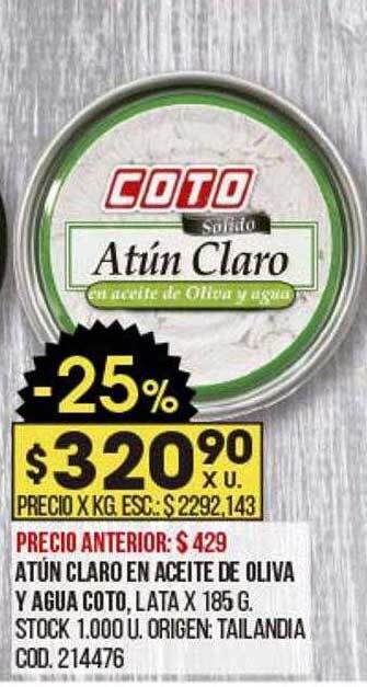 Coto Atún Claro En Aceite De Oliva Y Agua Coto oferta