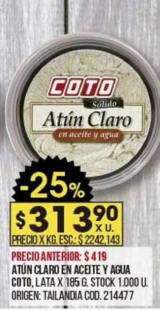 Coto Atún Claro En Aceite Y Agua Coto oferta