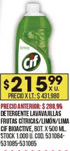 Coto Detergente Lavavajillas Frutas Cítricas Limón Lima Cif Bioactive oferta