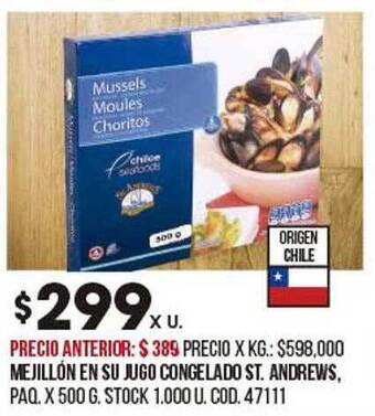 Coto Mejillón En Su Jugo Congelado St Andrews oferta