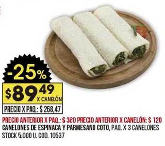 Coto Canelones De Espinaca Y Parmesano Coto oferta