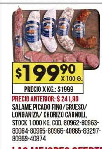 Coto Salame Picado Fino Grueso Longaniza Chorizo Cagnoli oferta