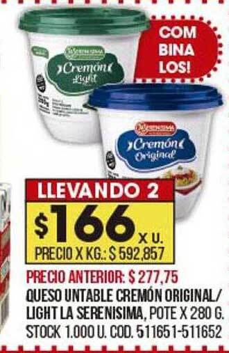 Coto Queso Untable Cremón Original Light La Serenisima oferta