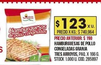 Coto Hamburguesas De Pollo Congeladas Granja Tres Arroyos oferta