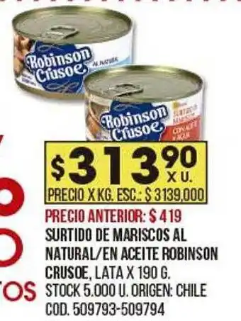 Coto Surtido De Mariscos Al Natural En Aceite Robinson Crusoe oferta