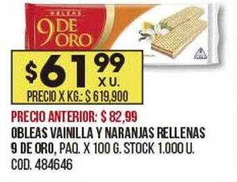 Coto Obleas Vainilla Y Naranjas Rellenas 9 De Oro oferta
