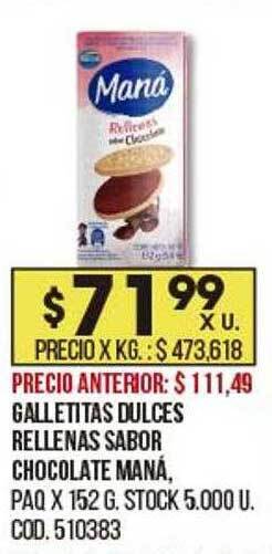 Coto Galletitas Dulces Rellenas Sabor Chocolate Maná oferta