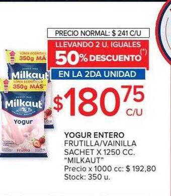 Carrefour Yogur Entero Frutilla Vainilla Sachet oferta