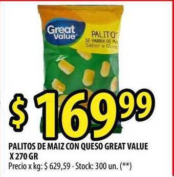 Punto Mayorista Palitos De Maiz Con Queso Great Value oferta