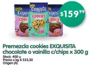 Supermercados Buenos Días Exquisita Premezcla Cookies Chocolate o Vainilla C/Chips x 300 g oferta