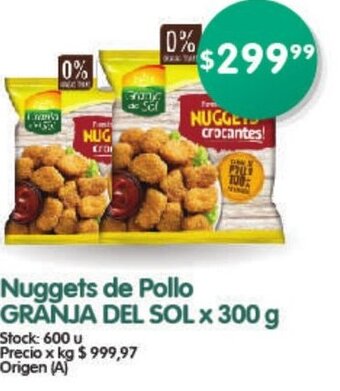 Supermercados Buenos Días Granja Del Sol Nuggets de Pollo x 300 g oferta