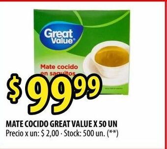 Punto Mayorista Mate cocido great value x 50 un oferta