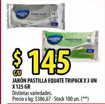 Punto Mayorista Jabón pastilla equate tripack x 3 un x 125 gr oferta