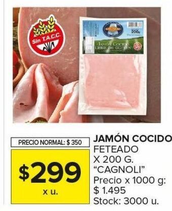 Carrefour Maxi Jamón cocido cagnoli 200g oferta