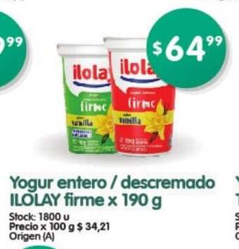 Supermercados Buenos Días Ilolay Yogur entero / descremado firme x 190g oferta