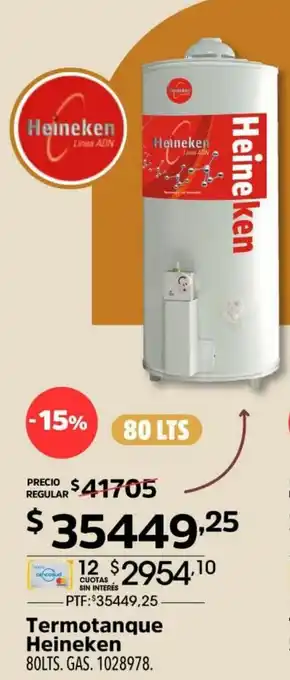 Easy Heineken Termotanque 80Lts. Gas. 1028978 oferta