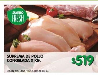 Jumbo Suprema de pollo congelada x kg oferta